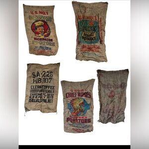 Lot of 5 Antique Burlap Coffee/Agriculture Sacks